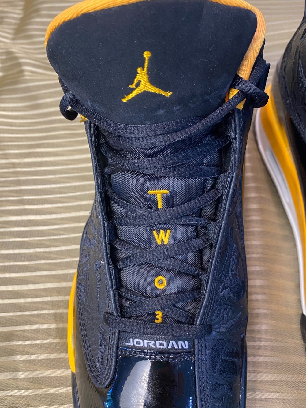 JORDAN TWO men Black and Yellow Athletic Sneakers with Embossed Side Panels, 9